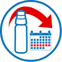 bottle with arrow pointing to calendar icon